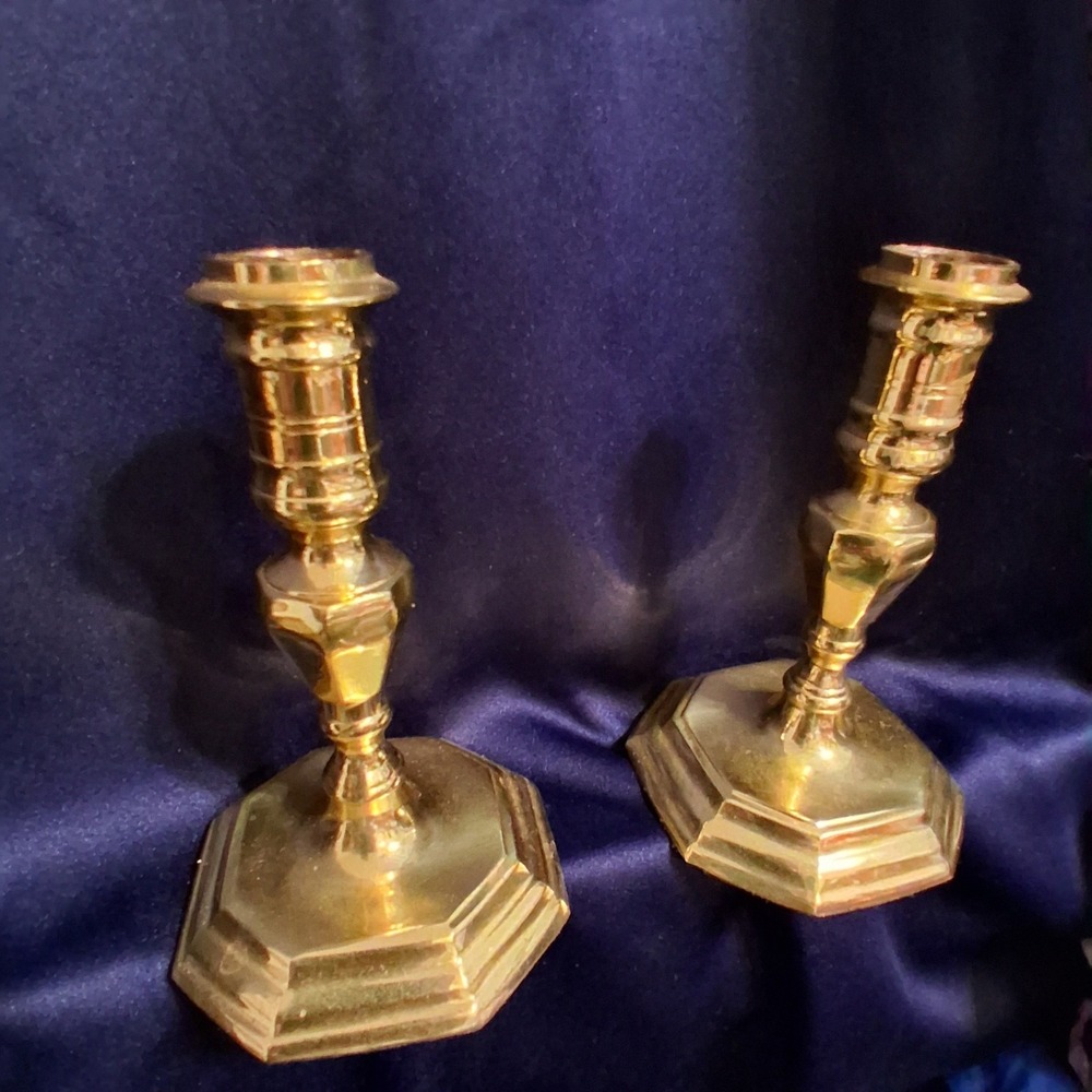 Vintage Hampton Brass‎ Made In India Candlesticks Candleholders EVC Set Of 2
